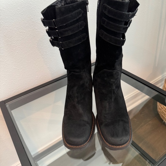 AQUATALIA BY Marvin K Black Suede Weatherproof Buckle mid calf boots 9.5 - Picture 5 of 16